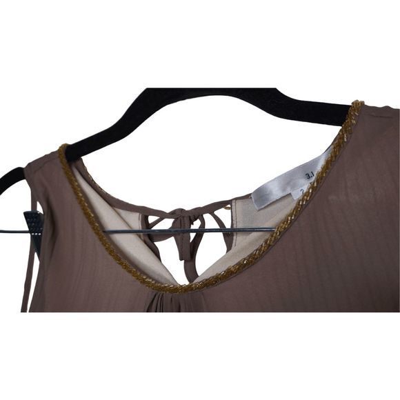 3.1 Phillip Lim Women's Silk Beaded Tan Sz 2 Draped Pleated Swing Cocktail Dress - Picture 4 of 8